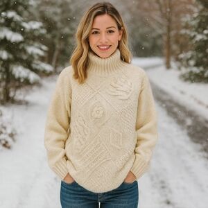 HANDKNIT CHUNKY OVERSIZED SWEATER, Cream, Women's XL